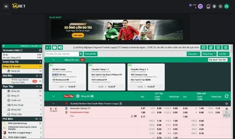 Sảnh thể thao V9BET thiết kế giao diện cược đẹp, chuyên nghiệp