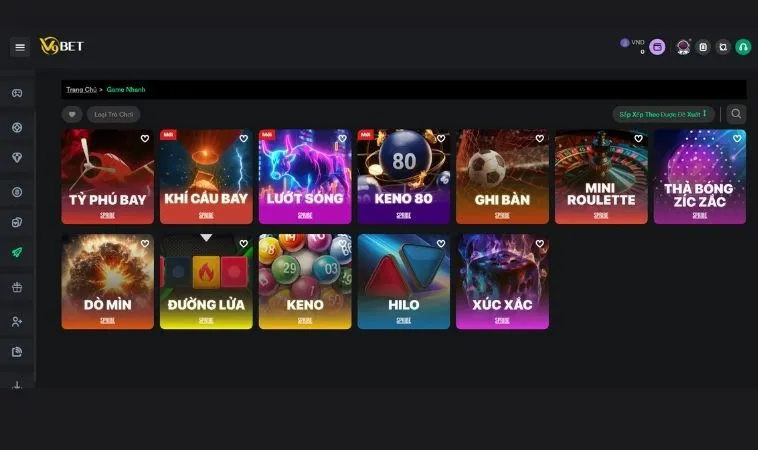 Đa dạng các thể loại game nhanh tại V9BET