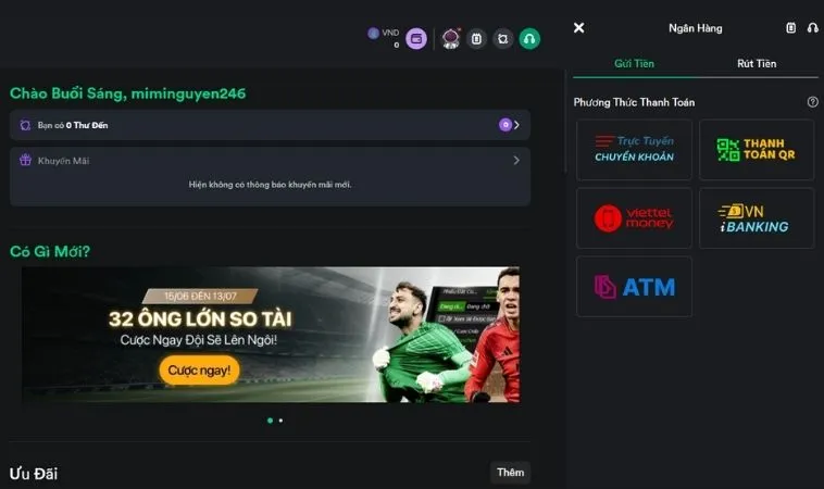 Hướng Dẫn Nạp Tiền V9Bet Nhanh Chóng, An Toàn Và Hiệu Quả 2 Giao diện nạp tiền V9Bet
