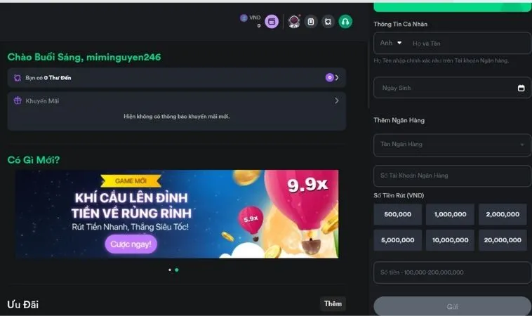 Giao diện rút tiền V9Bet